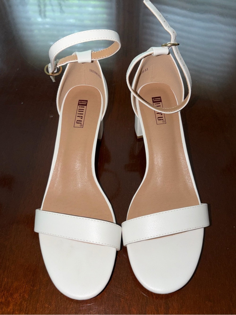 IDIFU Cookie Chunky White High Heel Shoes 8.5 sandal strappy ankle buckle block
